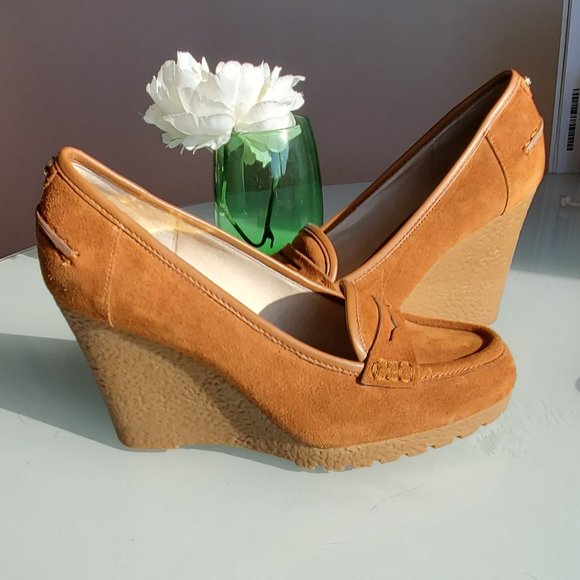 Michael Kors Shoes - Michael Kors Rory Wedge Walnut Suede